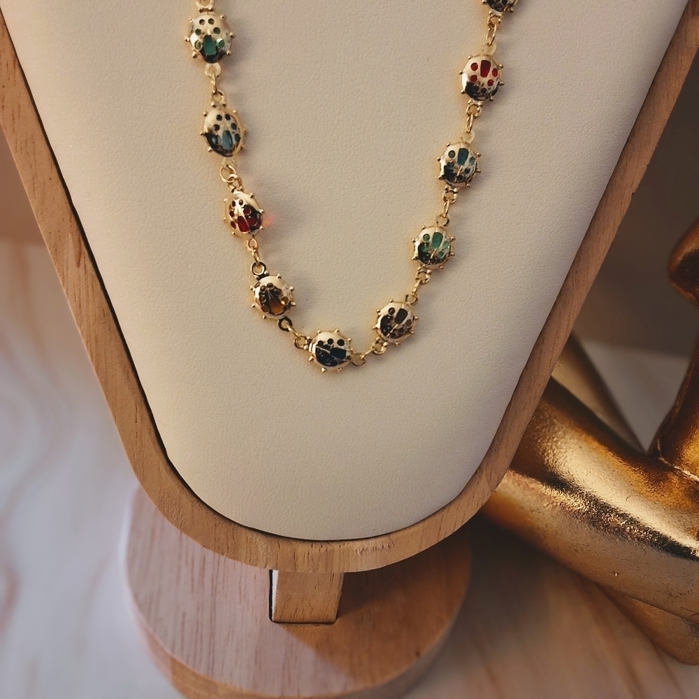 Pretty Bird 18K Yellow Gold Plated Ladybug Necklace with Multicolor Crystals - Picture 2 of 15